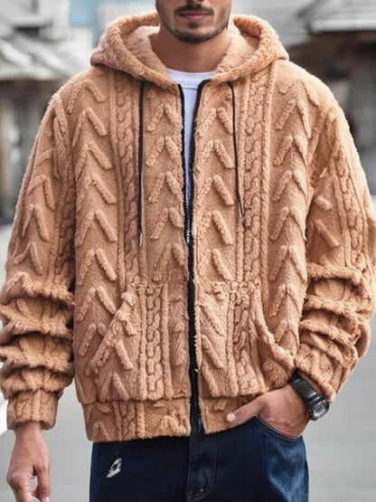 Men's Solid Color Warm Hooded Fleece Jacket elevenforest
