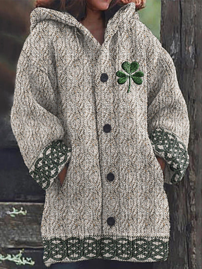 Women's Irish Celtic Knot Jacquard Hooded Sweater artswardrobe