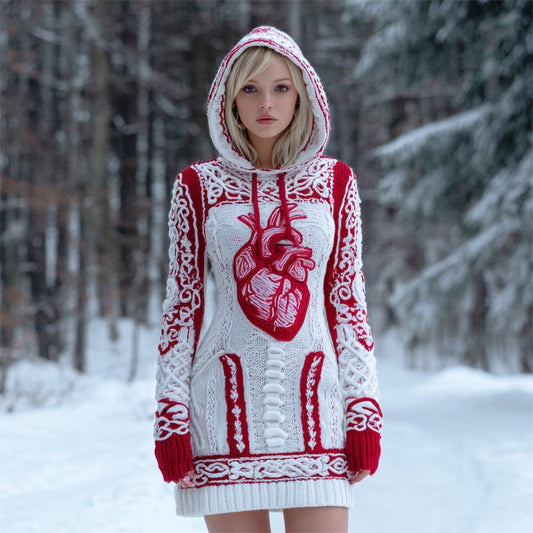 Halloween Anatomy Art Women's Knit Hooded Sweater Mini Dress artswardrobe