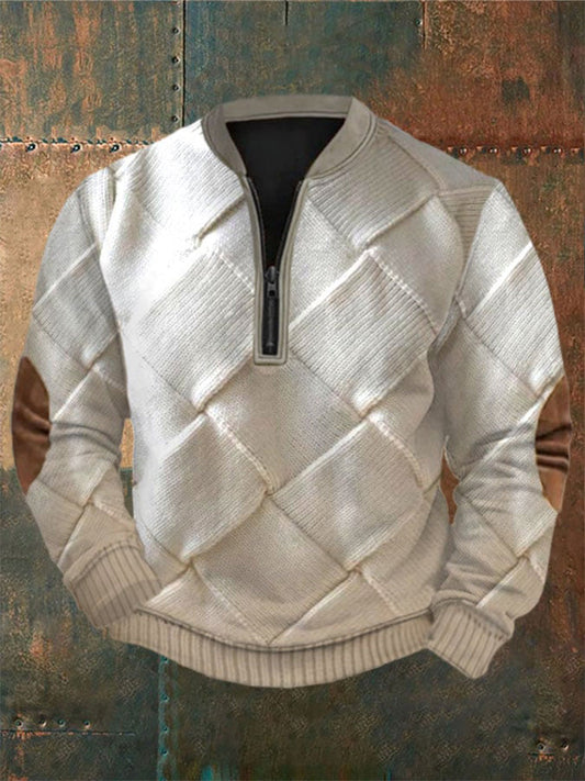 Men's Western Vintage Print Plush Stand Collar Zip Sweatshirt elevenforest