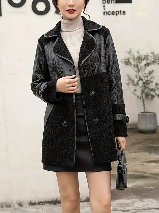 LM | PU leather jacket with two rows of buttons