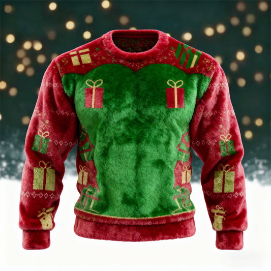 Comstylish Christmas Gift Pattern Printed Men's Flannel Sweatshirt