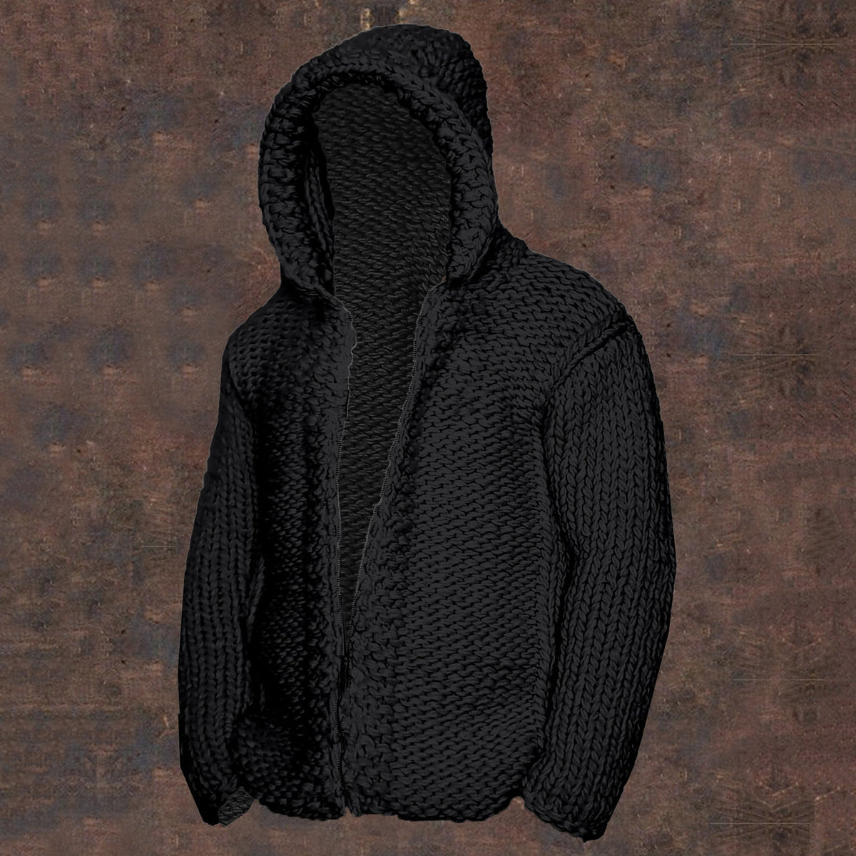 Vintage Cable Knit Basic Zipper Up Hooded Sweater artswardrobe