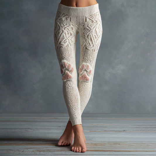 Women's Cute Cat Cat Paw Embroidered Cozy Casual Leggings