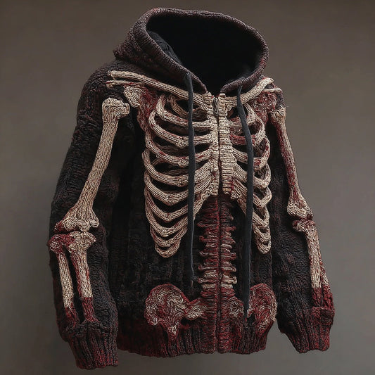 Men's Vintage Halloween Anatomy Art Knit Zip-up Hooded Sweater artswardrobe