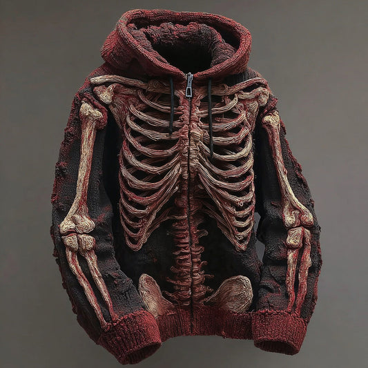 Men's Vintage Halloween Anatomy Art Knit Zip-up Hooded Sweater artswardrobe
