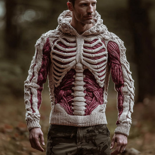 Halloween Anatomy Art And Muscle Red Coarse Needle Hooded Sweater artswardrobe