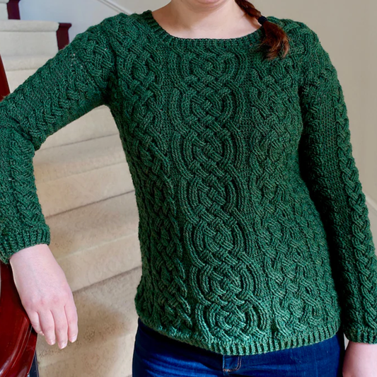 Women's Emerald Isle Braided Cable Crochet  Irish Celtic Knotted Jacquard  Aran Sweater artswardrobe