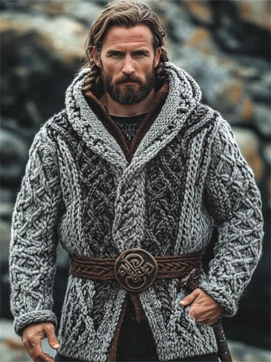 Men's Viking Medieval Celtic Chunky Hooded Cardigan artswardrobe