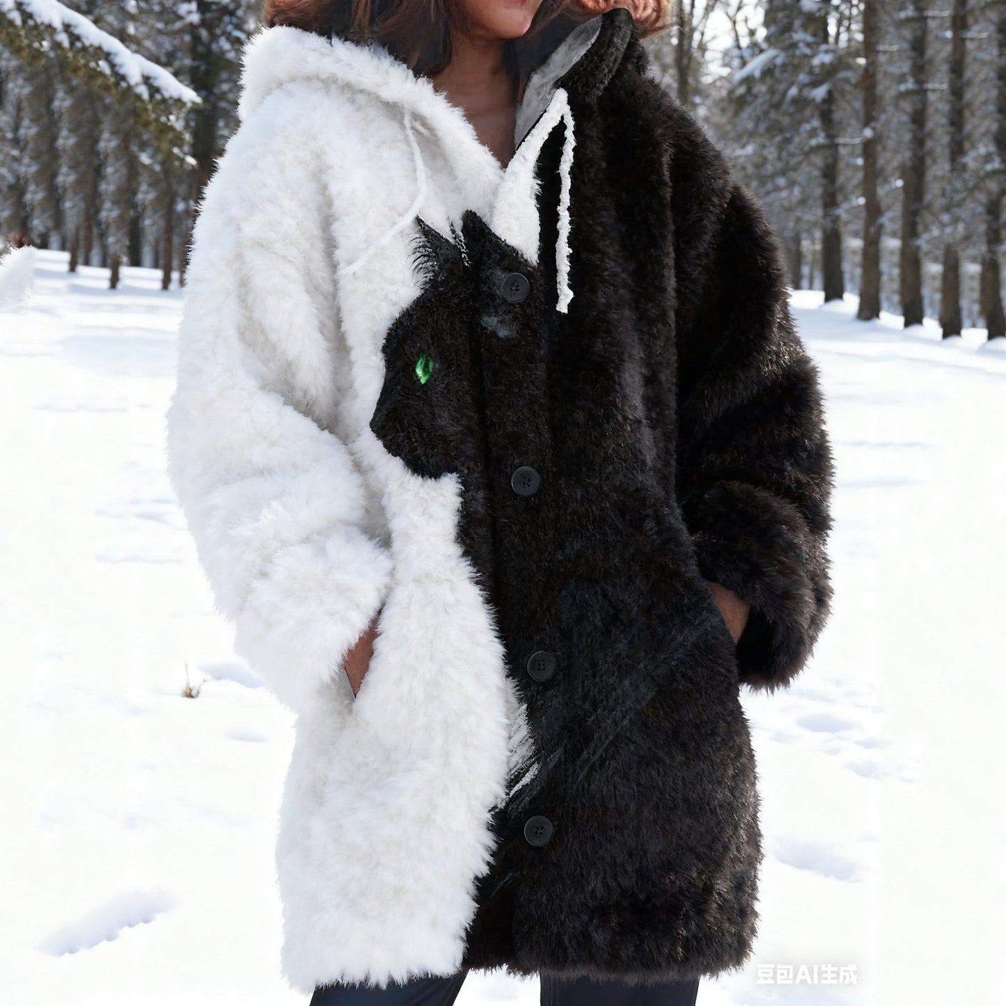 Comstylish Vintage Black Cat Art Cozy Knit Hooded Cardigan