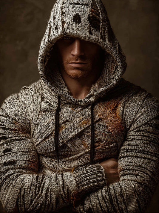 Men's Halloween Ancien Egyptian Mummy Bandages Distressed Cozy Hooded Sweater artswardrobe