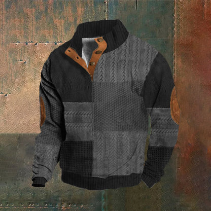 Men's Vintage Western Patchwork Print Standing Collar Casual Sweatshirt elevenforest