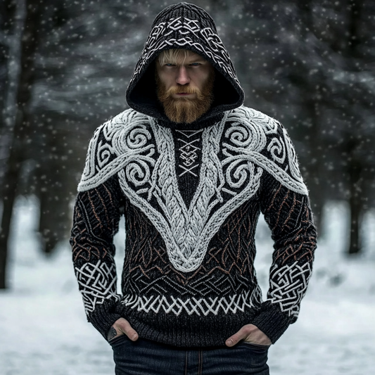 Men's Viking Tribal Celtic Inspired Knit Hooded Sweater artswardrobe