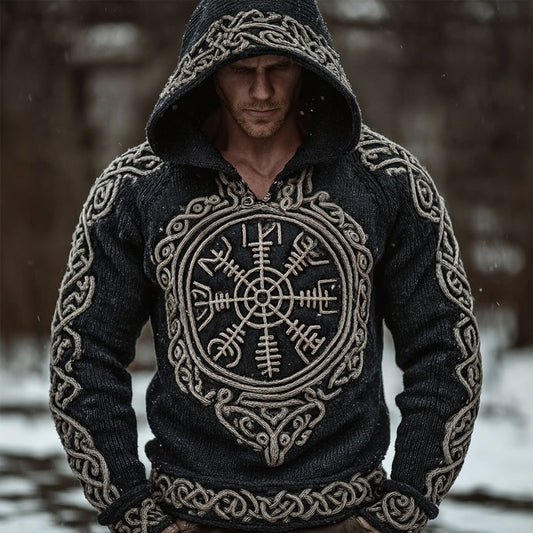 Men's Viking Inspired Vintage Chunky Knit Hooded Sweater artswardrobe