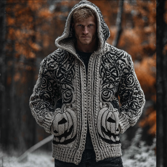 Viking Men's Autumn And Winter Warmth Knit Hooded Sweater Jacket artswardrobe