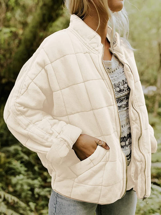 Stand collar padded loose pocket jacket
