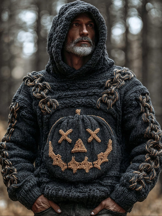 Men's Halloween Evil Pumpkin Head Vintage Hooded Sweater artswardrobe