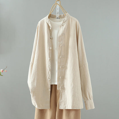 Comstylish Women's Retro Button Up Cotton And Linen Shirt