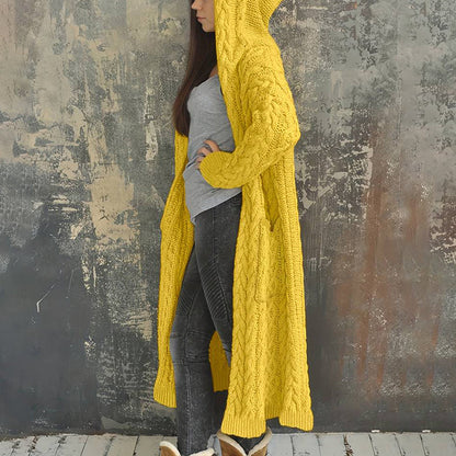 Women'S Solid Color Hooded Knitted Cardigan elevenforest