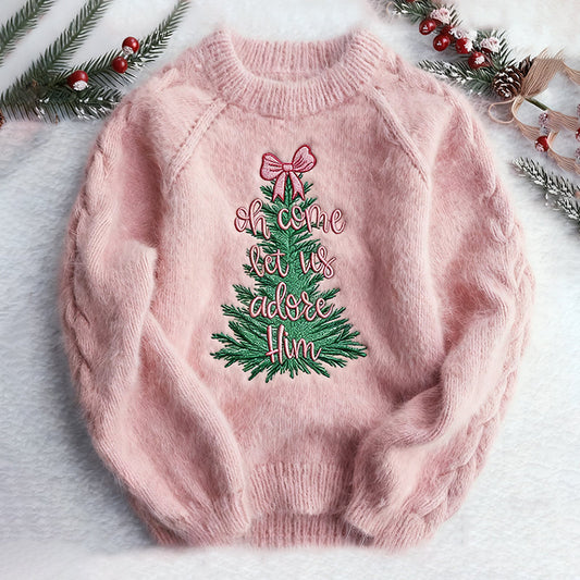 Women's Christmas Tree Art Embroidery Crew Neck Sweater artswardrobe
