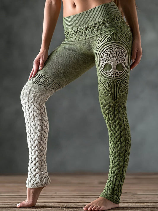 Viking Tree Of Life Pattern Celtic Knit Cozy Leggings artswardrobe