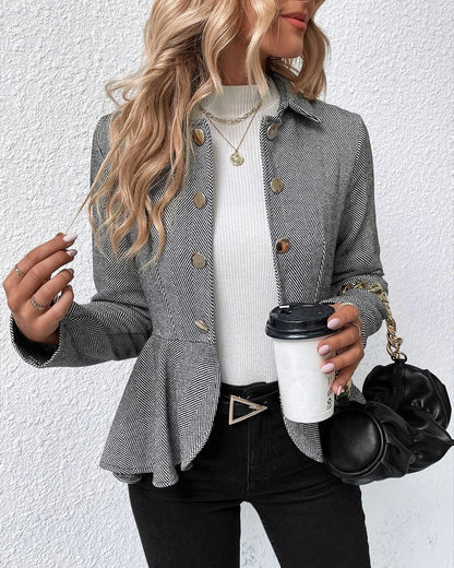 LM | Striped blazer with buttons and gathered hem, elegant slim fit