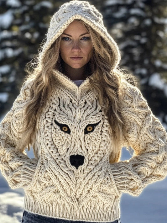 Viking Wolf Inspired Celtic Chunky Hooded Sweater artswardrobe