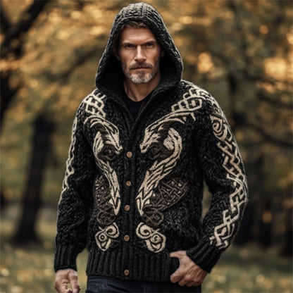 Men's Viking Wolf Celtic Chunky Hooded Cardigan elevenforest