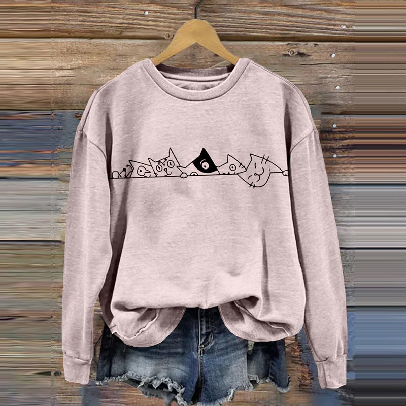 Lovely Simple Line Cats Art Vintage Cozy Sweatshirt elevenforest