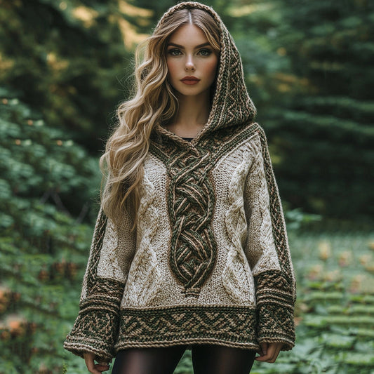 Women's Irish Celtic Knotted Retro Hooded Sweater artswardrobe