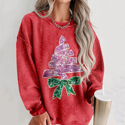 Comstylish Women's Shiny Christmas Tree Casual Print Shirt