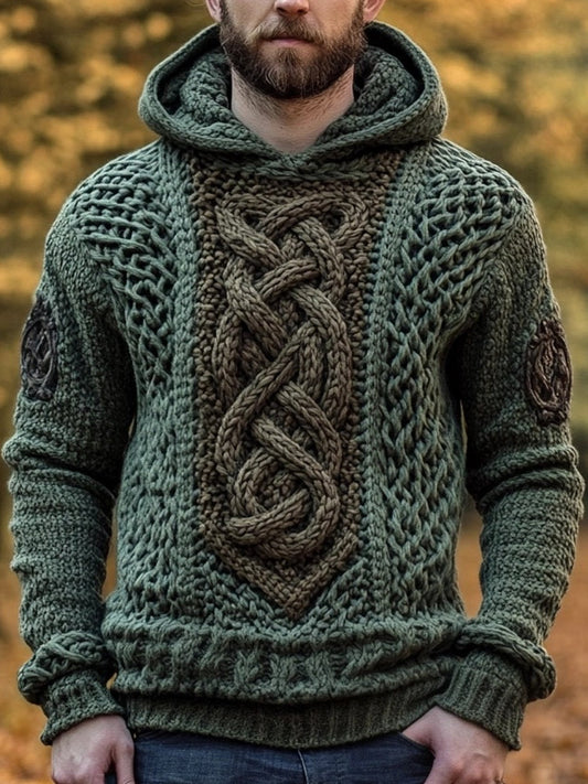 Men's Irish Celtic Jacquard Cozy Hooded Sweater artswardrobe
