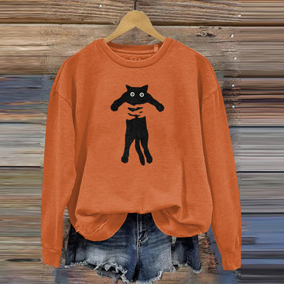 Women's Hugging Black Cat Abstract Art Painting Sweatshirt elevenforest