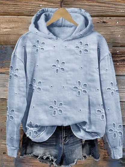 Comstylish Floral Hollow Embroidered Lace Cozy Hoodie