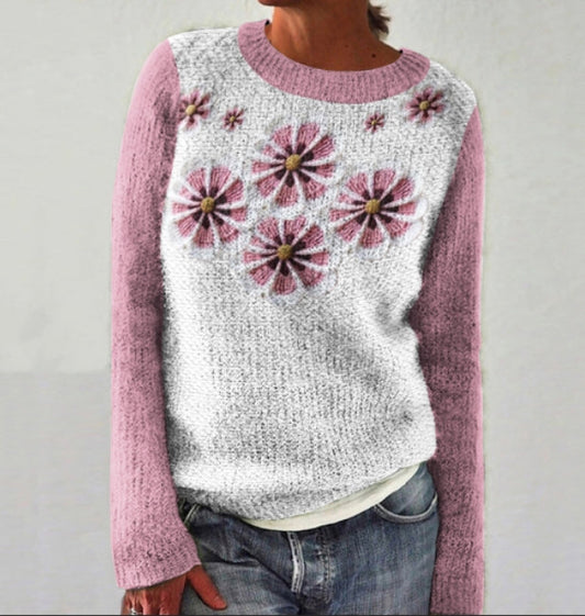 Floral Sakura Petals Art Print Knitted Crew Neck Pullover Cozy Sweater artswardrobe