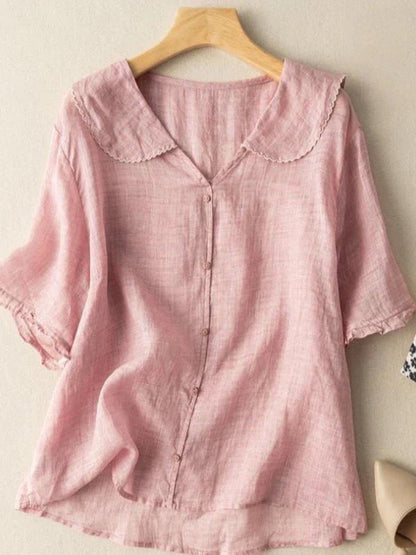 Women's Casual Lapel Linen Solid Shirt artswardrobe