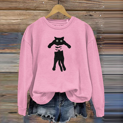 Comstylish Women's Hugging Black Cat Abstract Art Painting Sweatshirt