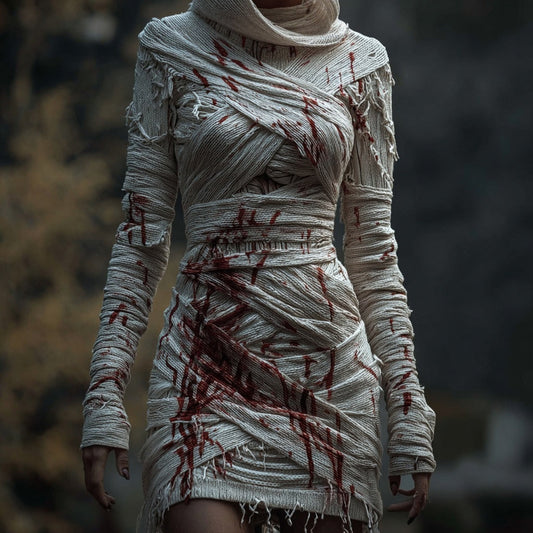 Vintage Bloody Bandages Cozy Knit Sweater Mini Dress artswardrobe