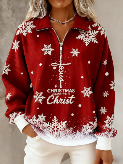 Comstylish Women's Casual Faith Print Knit Sweatshirt