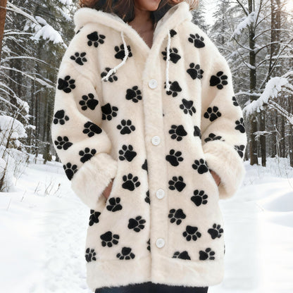 Vintage Puppy Paw Art Cozy Knit Hooded Cardigan elevenforest