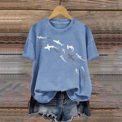 Comstylish Women's Women's Shark Week Marine Life Conservation Art Print T-Shirt