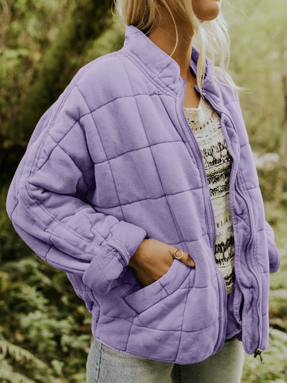 Stand collar padded loose pocket jacket