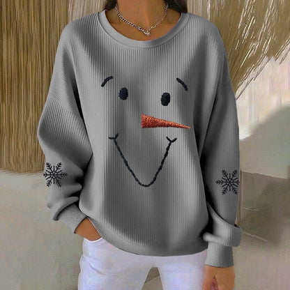 Comstylish Women's Christmas Snowman Snowflake Print Crew Neck Casual Sweatshirt