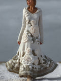 Vintage White Roses Cozy Hooded Maxi Sweater Dress artswardrobe