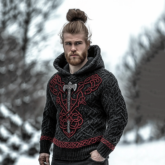 Vintage Viking Axe Mysterious Heavy Hooded Sweater artswardrobe