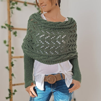 LM | Elegant knitted wrap sweater with openwork detail