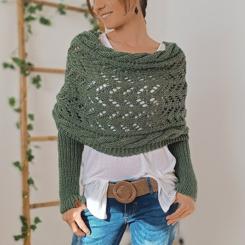 LM | Elegant knitted wrap sweater with openwork detail