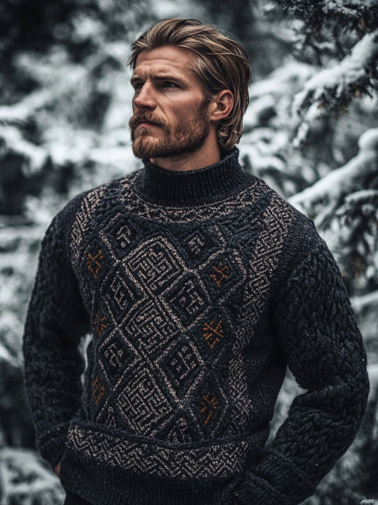 Men's Vintage Viking Inspired Celtic Jacquard Sweater artswardrobe