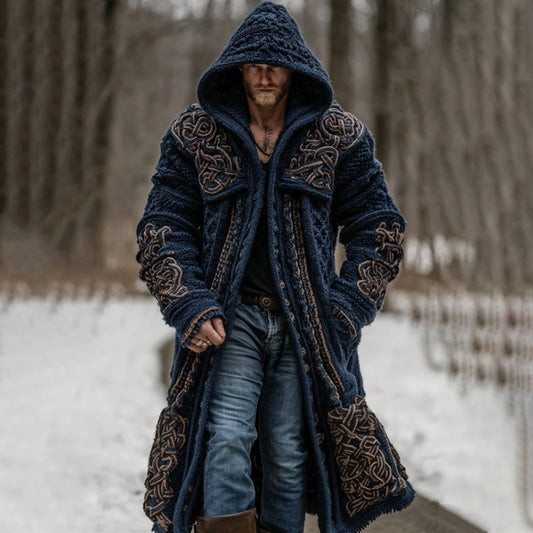 Men's Vintage Viking Celtic Knot Art Pocket Long Cardigan Sweater artswardrobe