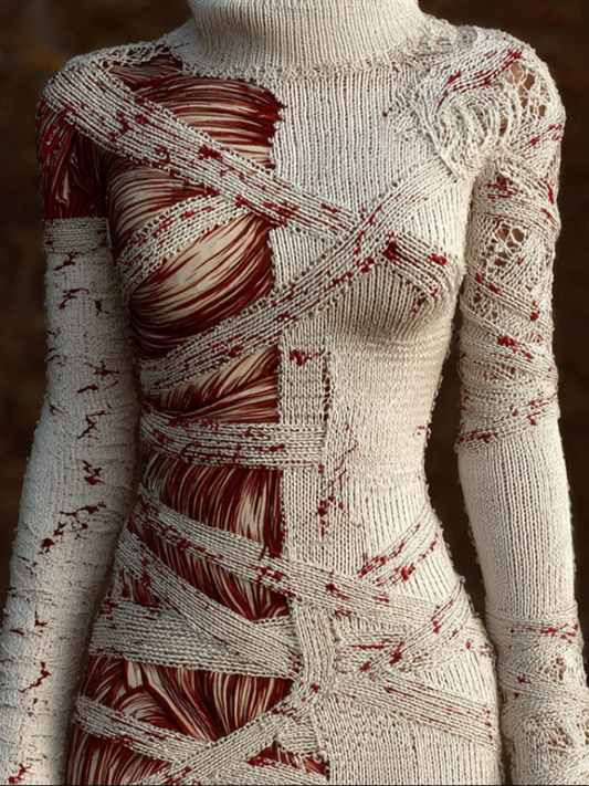 Halloween Bloody Bandages Slim Fit Turtleneck Sweater artswardrobe